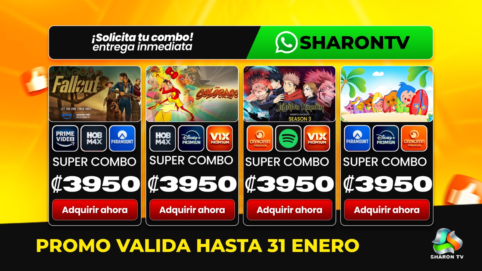 Hbo/ Paramount/Spotify/Disney/Crunchyroll/Prime video/ Vix/